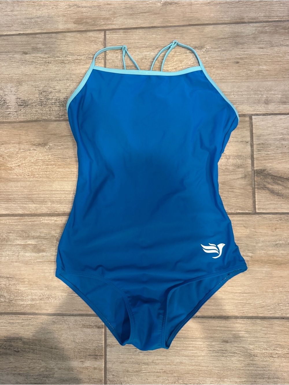 Blue Women's One-Piece Swim Suit with Contrast Trim size medium